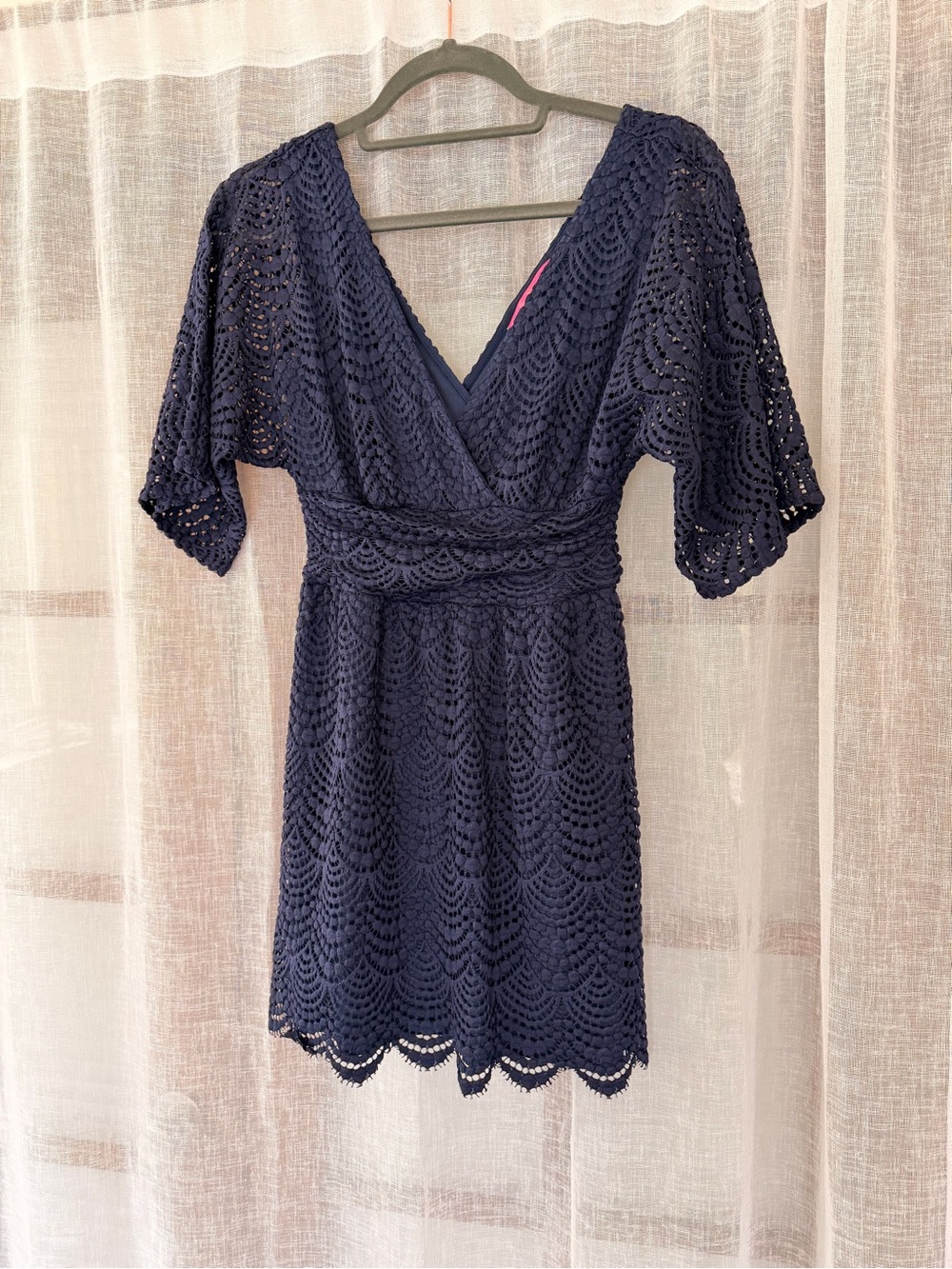 Lilly Pulitzer Navy Crochet V‑Neck Mini Romper Dress with Scallop Hem - Picture 6 of 6
